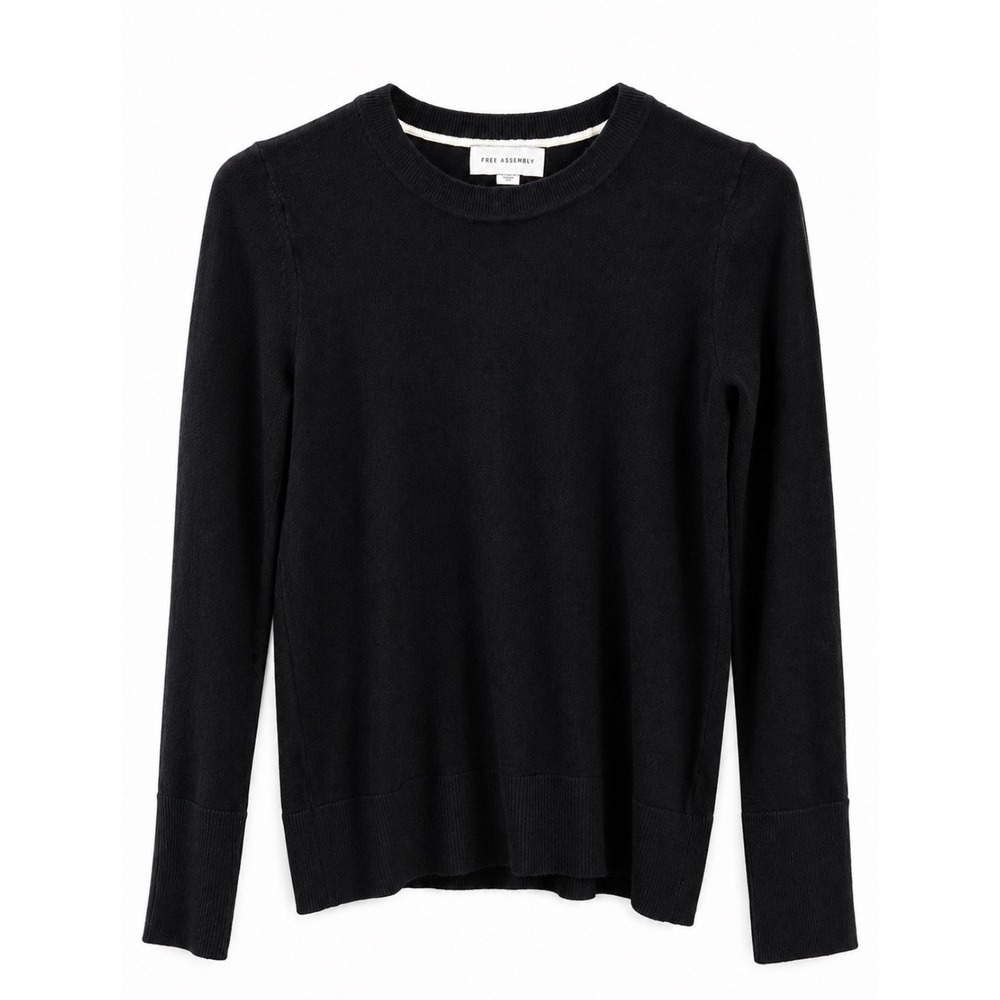 Free Assembly Black Crewneck Sweater Small Lightweight Knit Long Sleeve Pullover